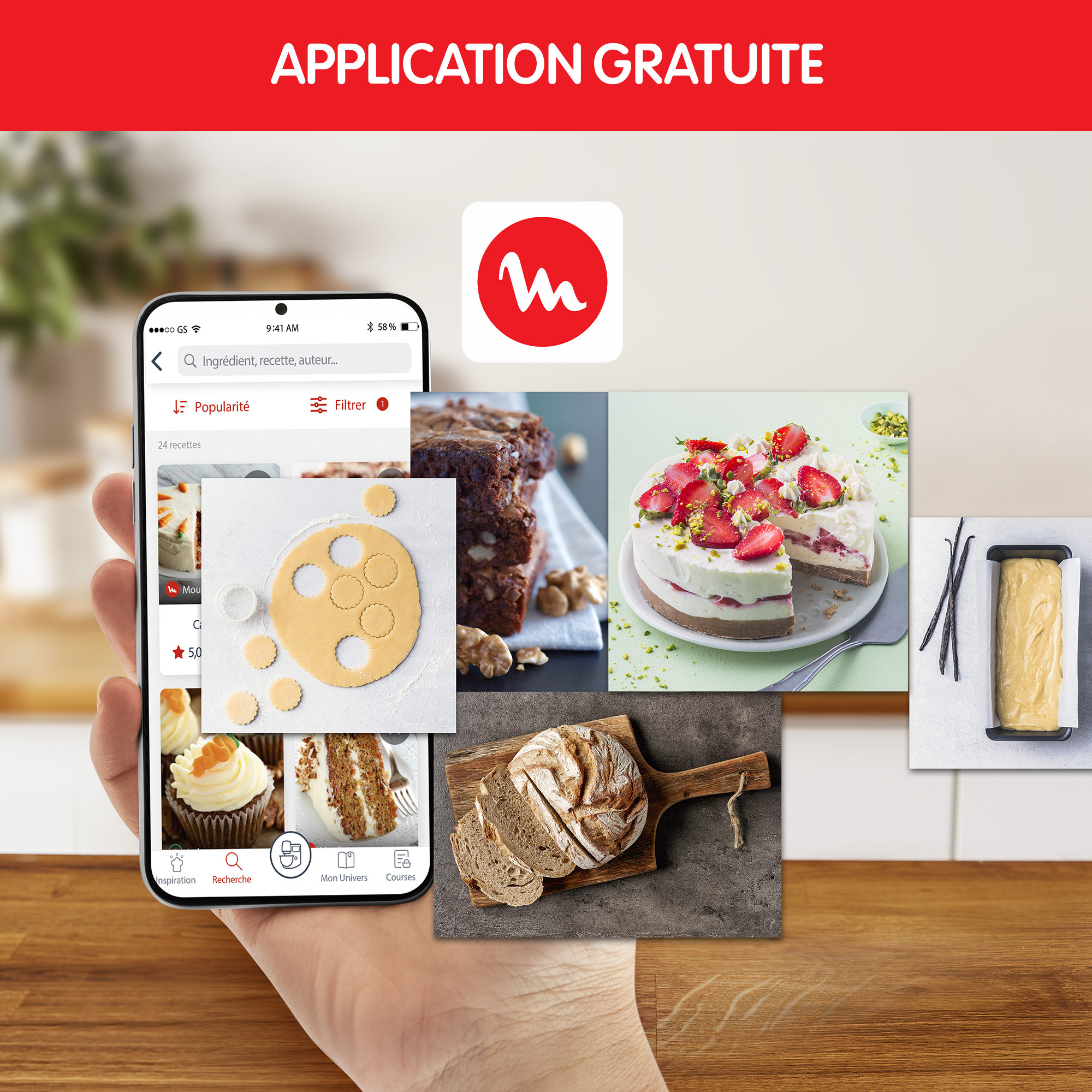 Coach, robot pâtissier, 8 programmes, coaching sur l'app gratuite, pinceau + maryse