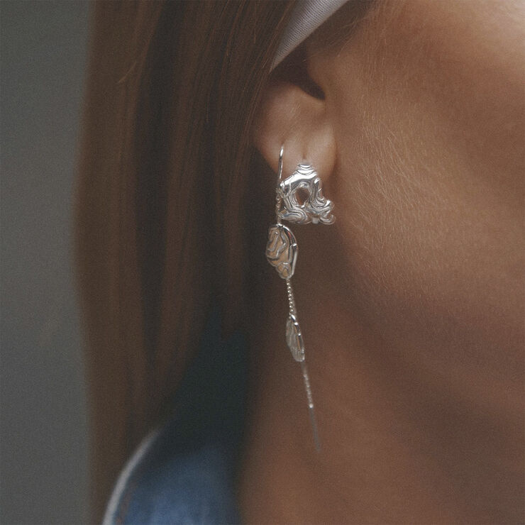 Camille Brinch Jewellery Long Liquid Flow Earlines Silver