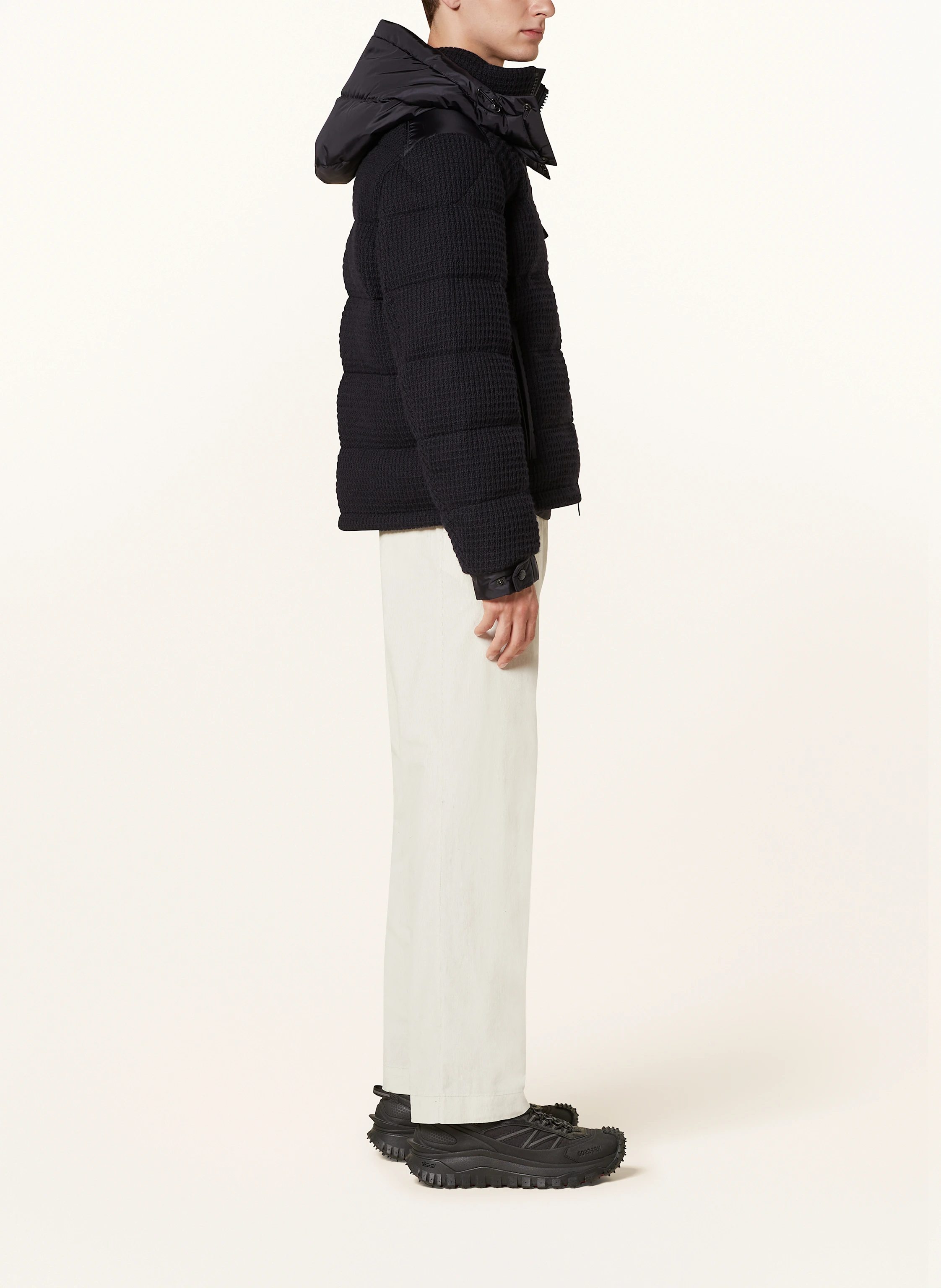 MONCLER Daunenjacke im Materialmix mit abnehmbarer Kapuze