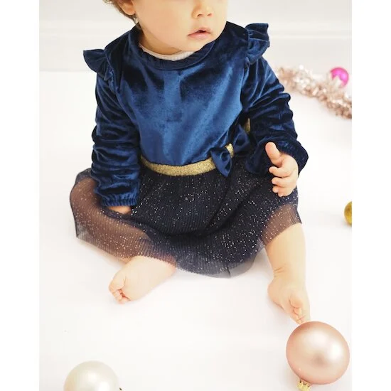 Robe manches longues en velours   Marine        de               P'tit bisou