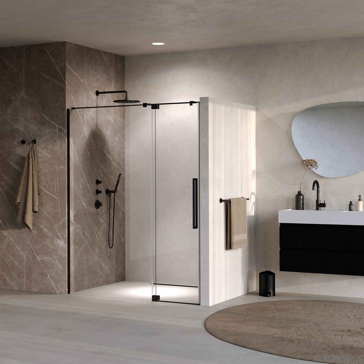 Brauer Stellar nisdeur met vaste wand 128.5-140cm zwart mat