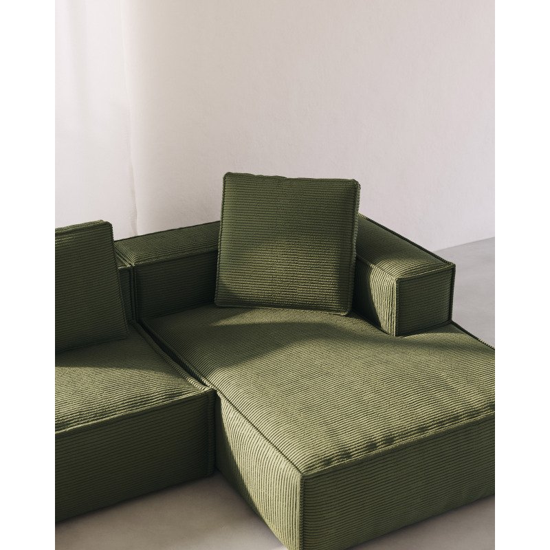 Coussin Blok en velours côtelé épais vert 60 x 60 cm