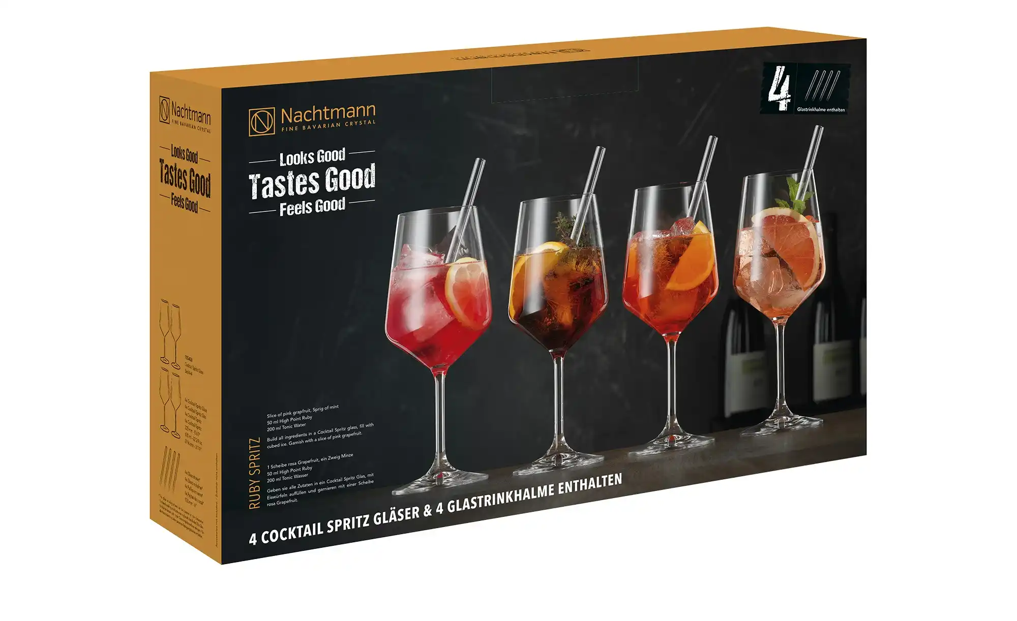 Nachtmann Cocktail- / Spritzgläser mit Glastrinkhalmen 4er Set Tastes Good
