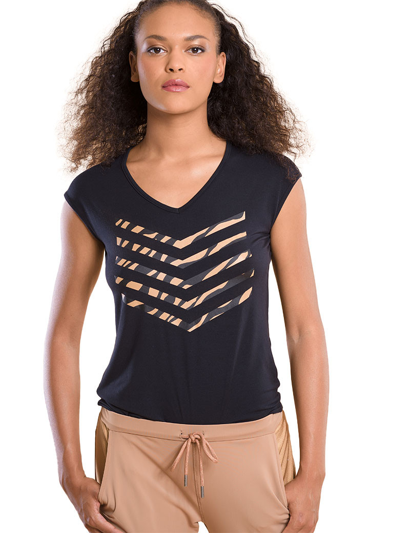 HBT BASICS SOFT - JUSTINE TOP MODAL NOIR/SABLE ZEBRA