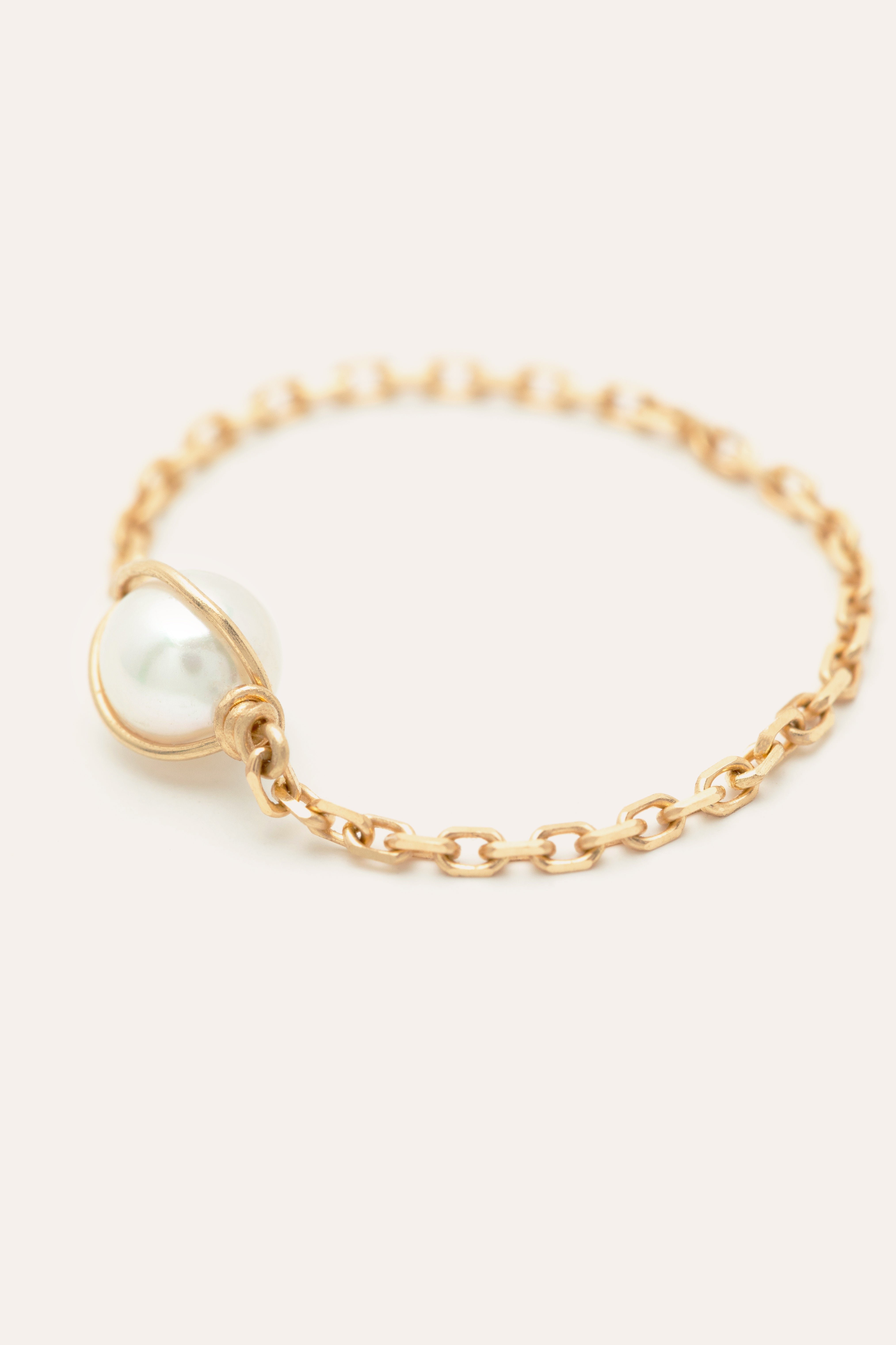 BAGUE CHAÎNETTE PERLE OR 750‰ - Bague chaînette perle or 750 | Blanc