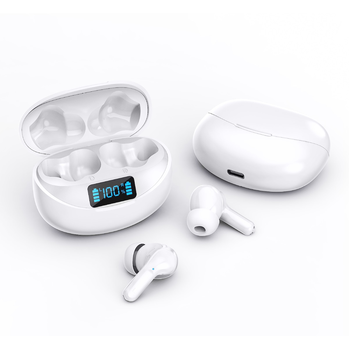 Trådløse bluetooth-hodetelefoner, Bluetooth 5.3-hodetelefoner, IPX5 vanntette sportshodetelefoner iOS Android Hvit