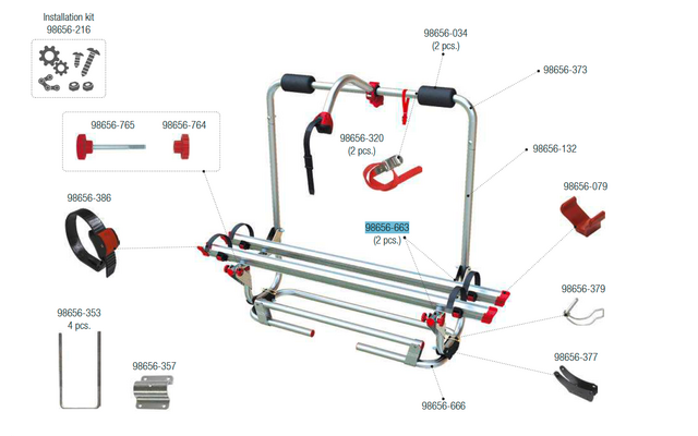 Fiamma Kit Röhrenstütze passend für Caravan XL A Pro 200 - Fiamma Ersatzteilnummer 98656-663