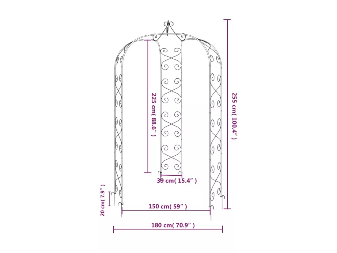 Arche de jardin Noir Ø180x255 cm Acier