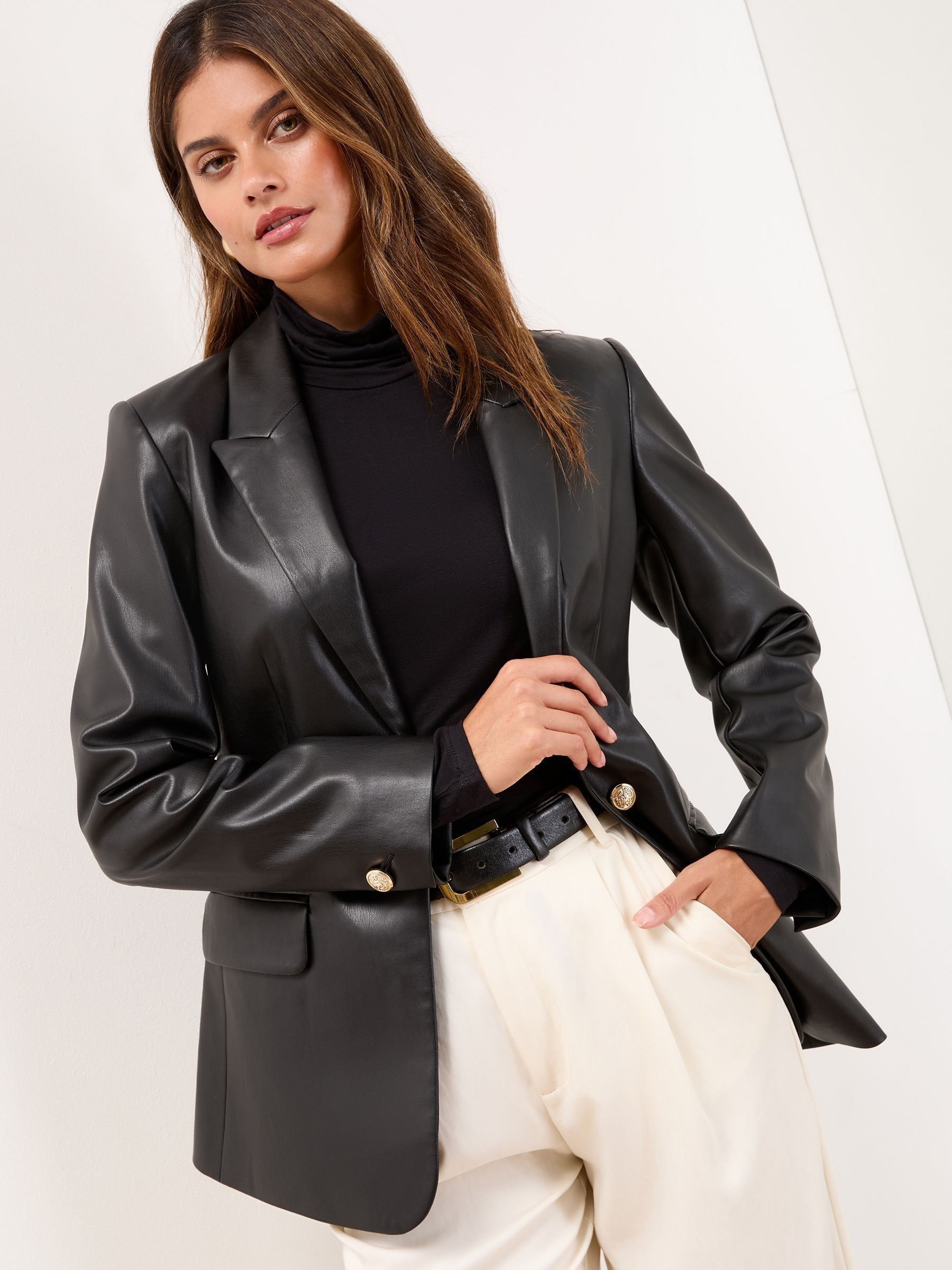 Zwart imitatieleer - Lipsy - Blazer met enkele knopenrij