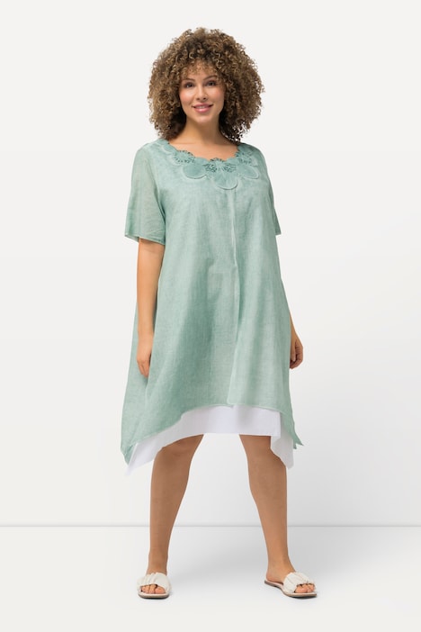 Tunika-Kleid, Spitze, doppellagig, Rundhals, Halbarm