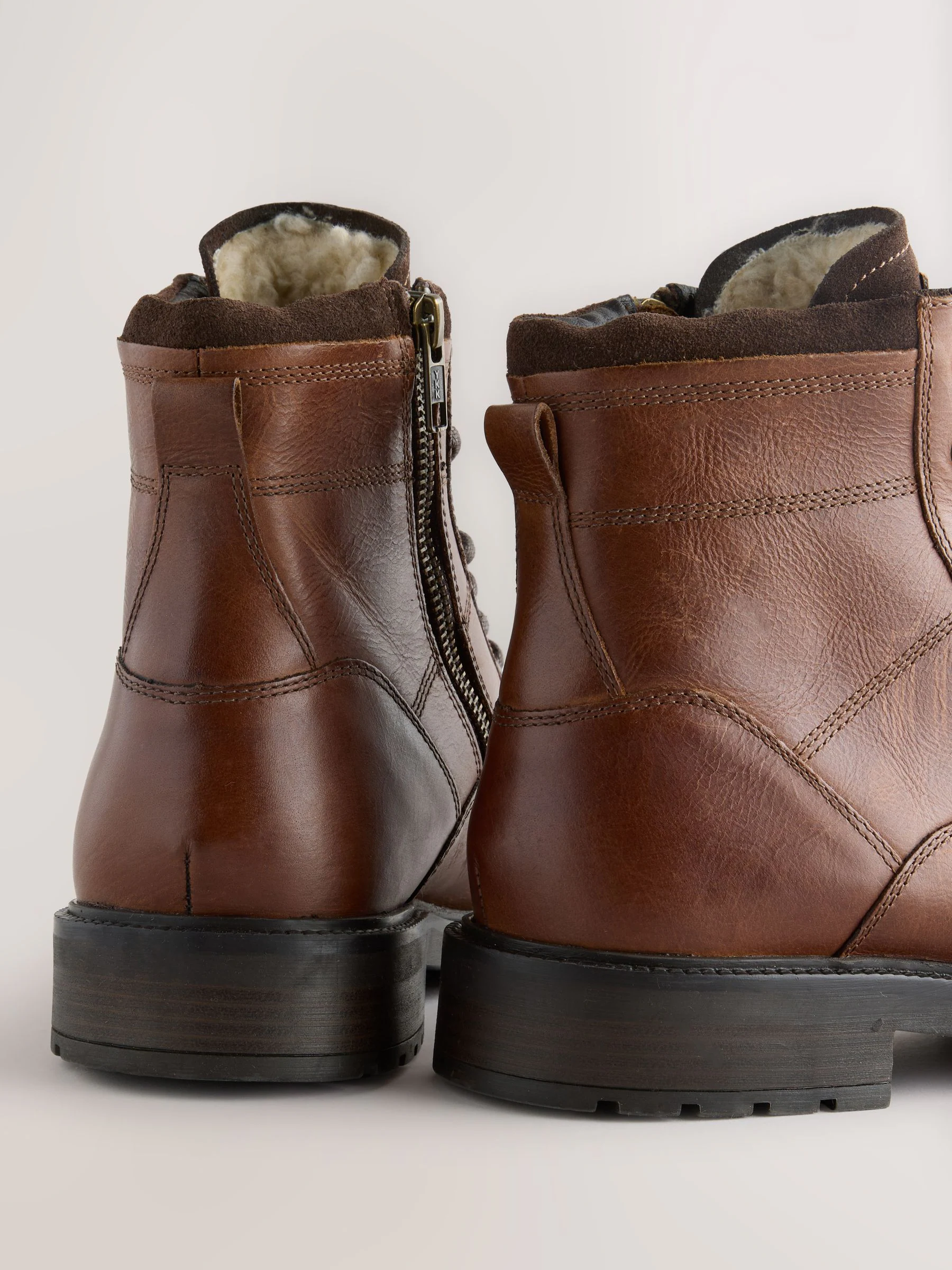 Lichtbruin - Leather Zip-Up Borg Lined Boots