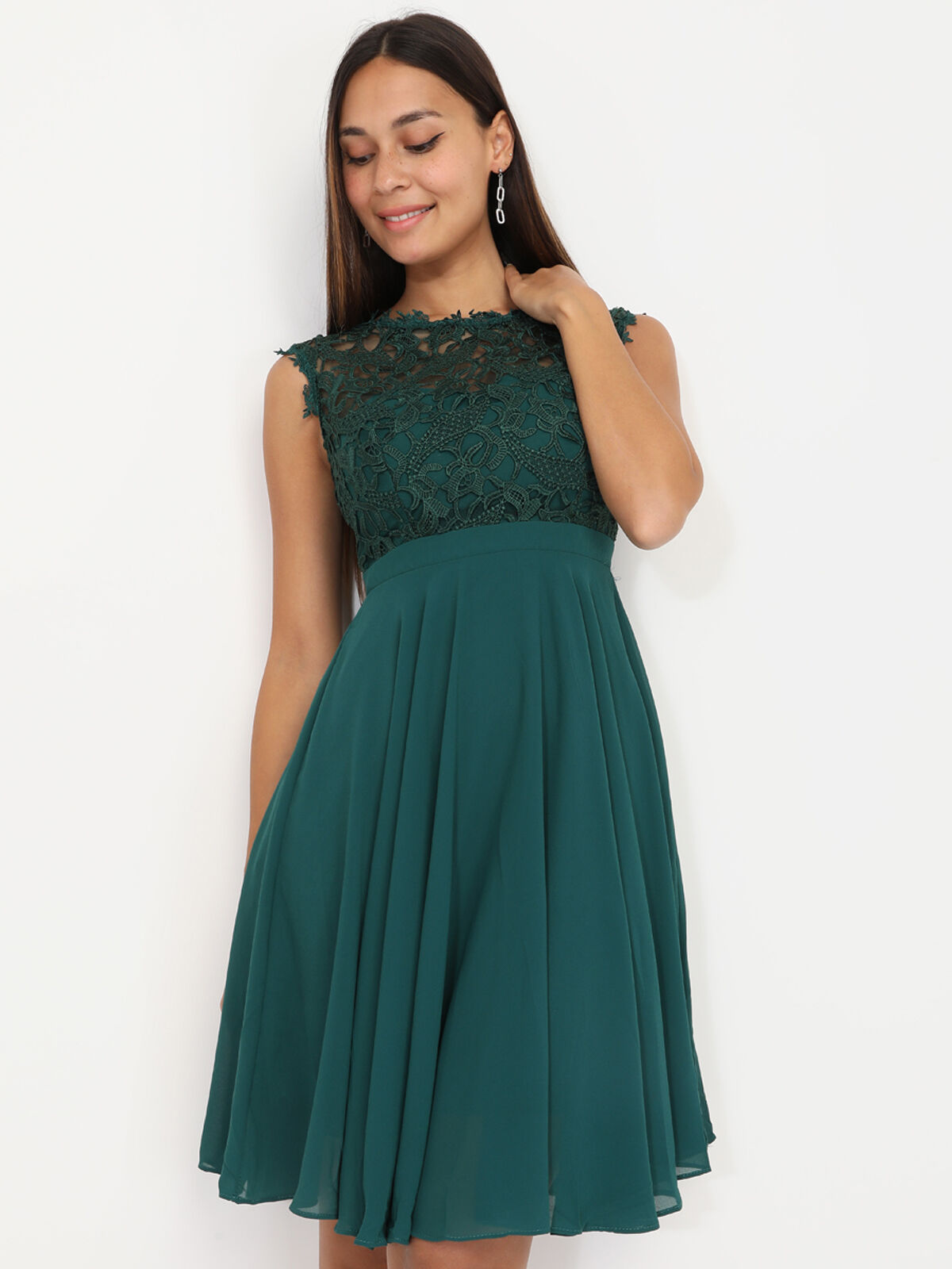 Robe de cérémonie avec dentelle- Vert foncé