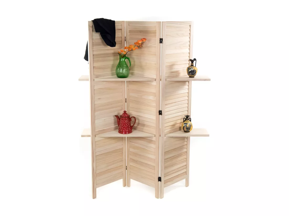 PARAVENT Cottage II 3-pièces Bois, avec 2 étagères natur