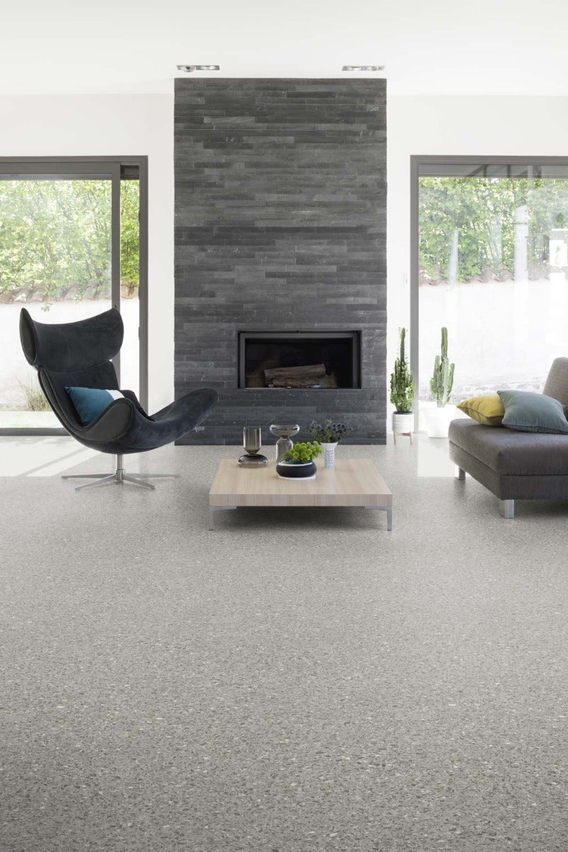 PVC vloer per meter, terrazzo look, steenlook, grijs, 200 cm breed (per meter verkocht)