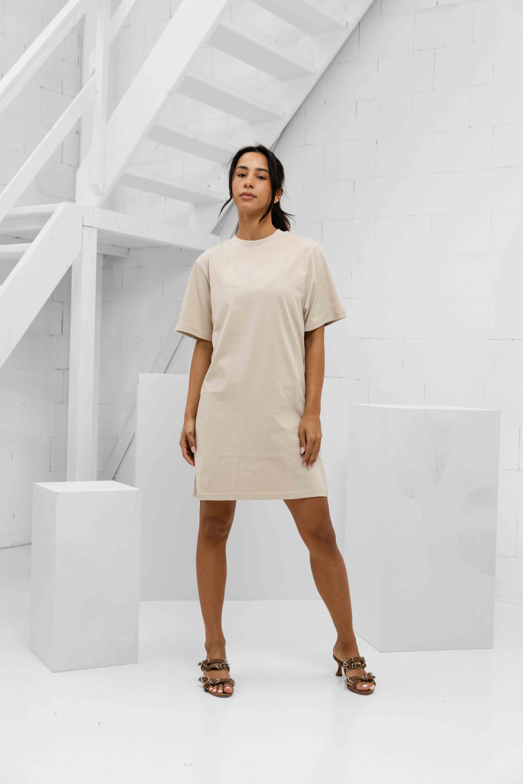 Malelions Kylie T-Shirt Dress Dames Beige