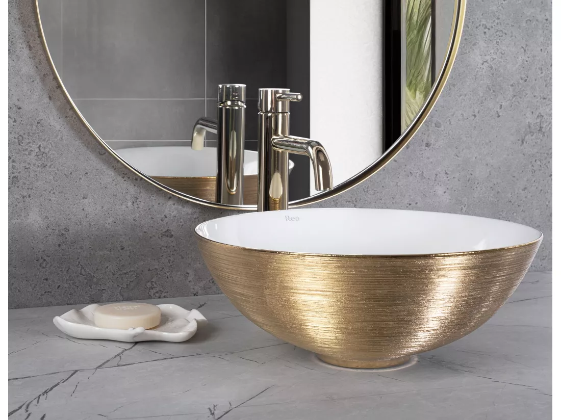 Vasque À Poser Rea Stella Brush Gold White