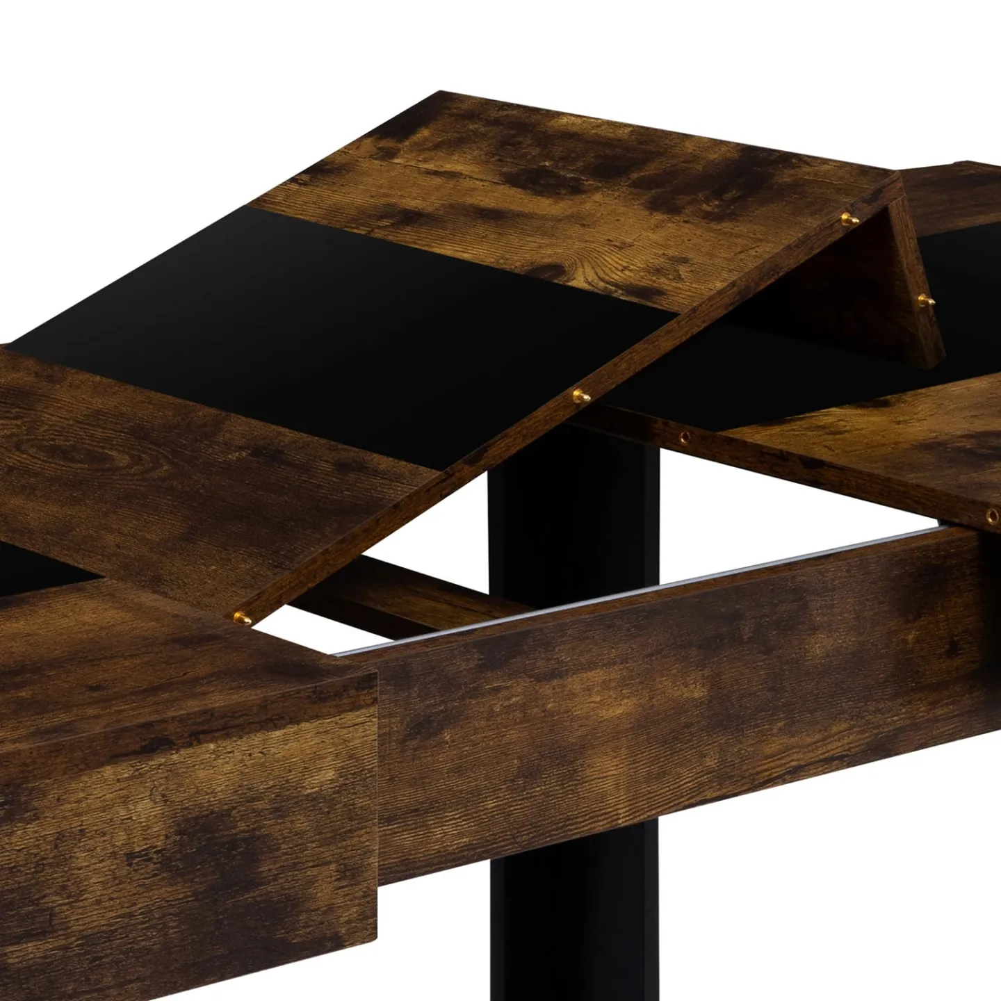 Table à manger extensible rectangle PHOENIX 4-8 personnes bois effet vieilli et noir bande centrale noire 160-200 cm