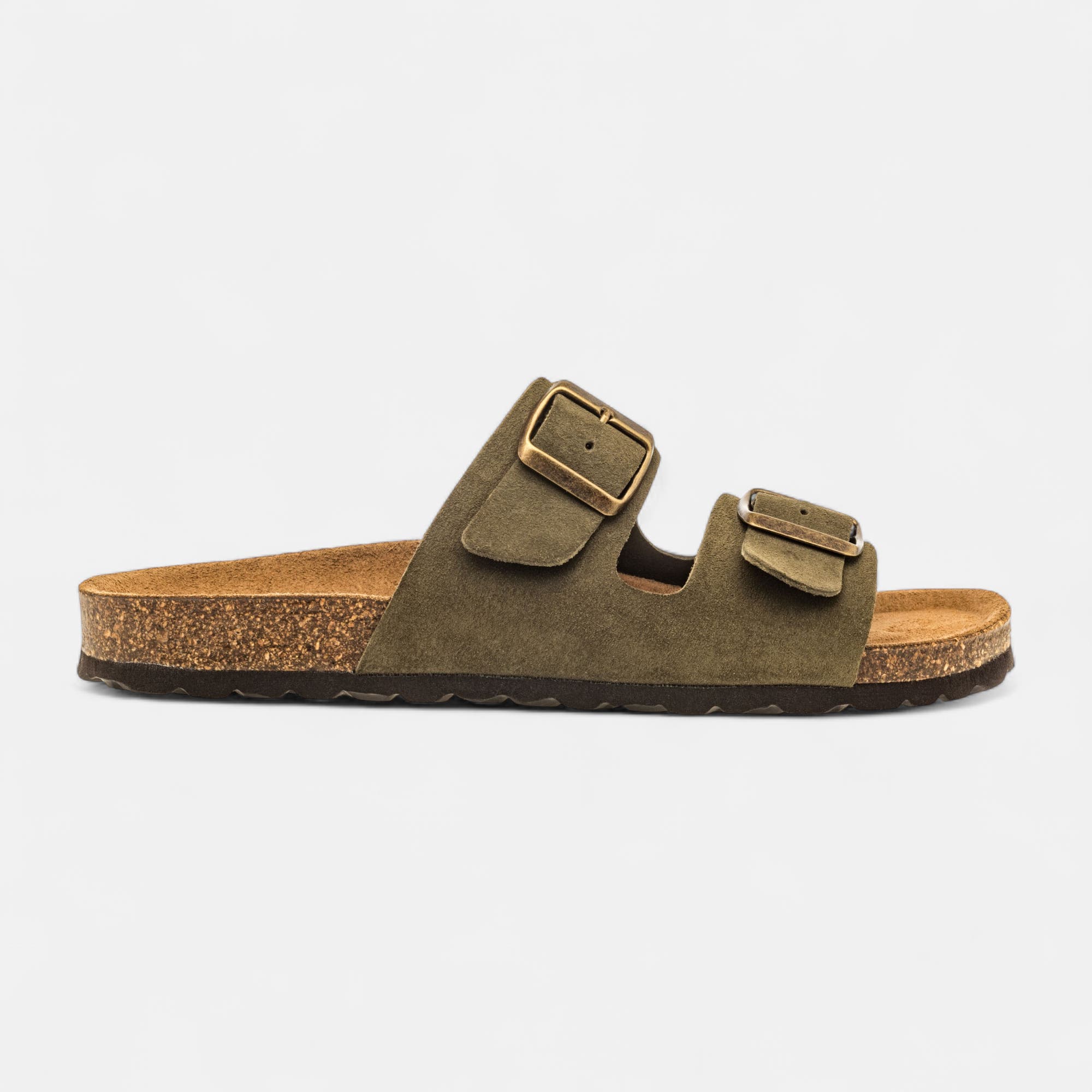 Mules semelle liège Homme en cuir kaki