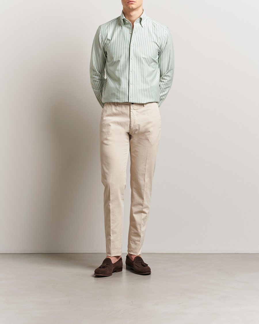 100Hands Striped Japan Oxford Button Under Shirt Green