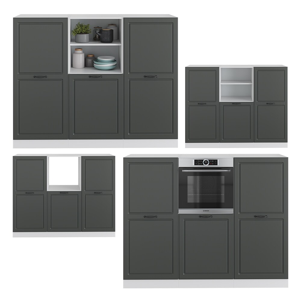 Vicco Küchenzeile Küchenblock Einbauküche R-Line Landhaus Weiß Anthrazit Backofen