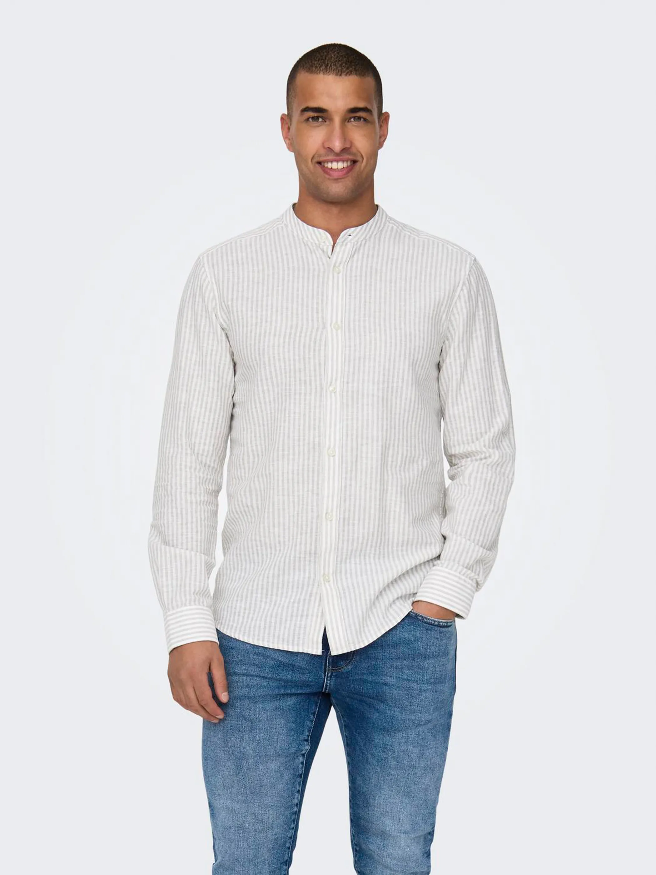 Only&Sons ONSCAIDEN LS MAO STRIPE LINEN Baumwollhemd