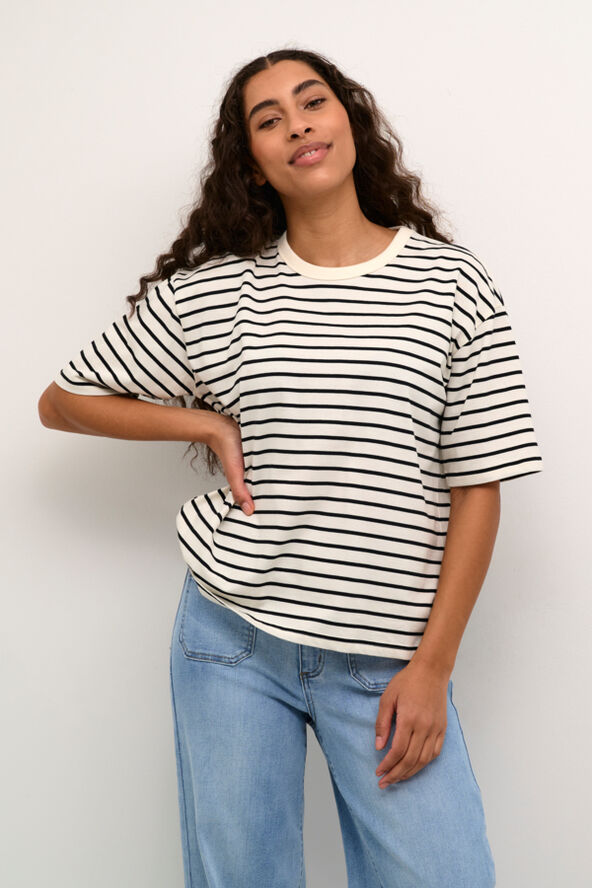Kaffe KAwinny 1/2 Sleeve T-Shirt Antique white/black stripe