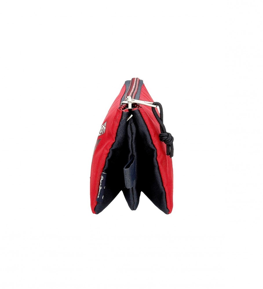 Estojo para lápis Pepe Jeans Clark com três compartimentos, vermelho