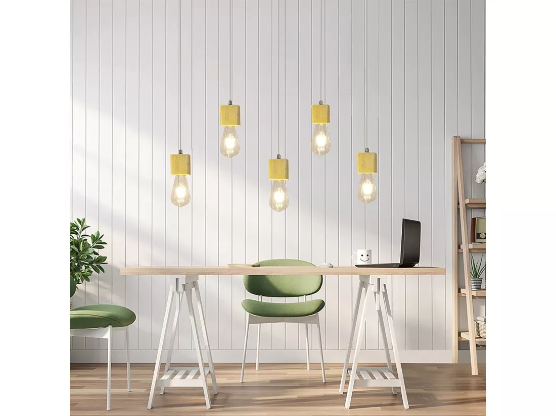 NETTLIFE Suspension 5 flammes E27 bois Vintage Diam.60cm pour salle à manger cuisine salon, sans ampoule