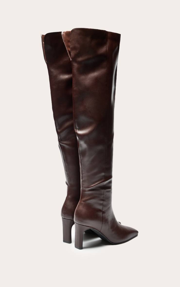 Chocolat Bottes À Talon Bout Pointu En Synthétiquecuir Par-dessus Le Genou