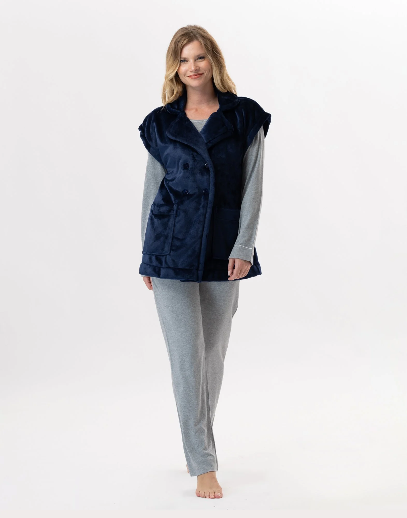 ESSENTIEL 876 - Veste en peluche flanelle | Bleu