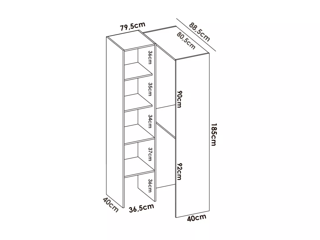Armoire Dalmic, Structure pour dressing d'angle, Cintre d'angle ouvert, 79x88h186 cm, Blanc
