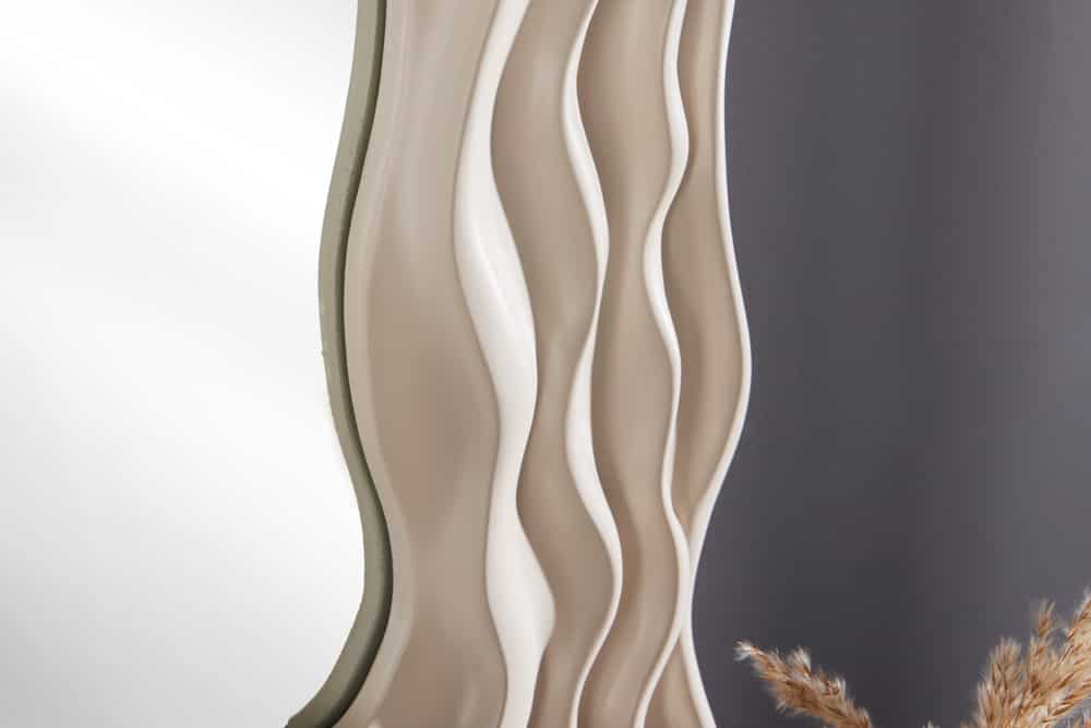 Moderner Wandspiegel WAVE 90cm greige abstraktes Wellen-Design quadratisch