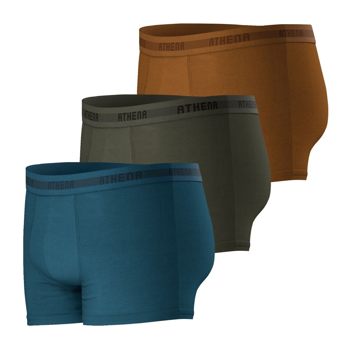 ATHENA<br>Conjunto de 3 cuecas boxer confortáveis em algodão elástico