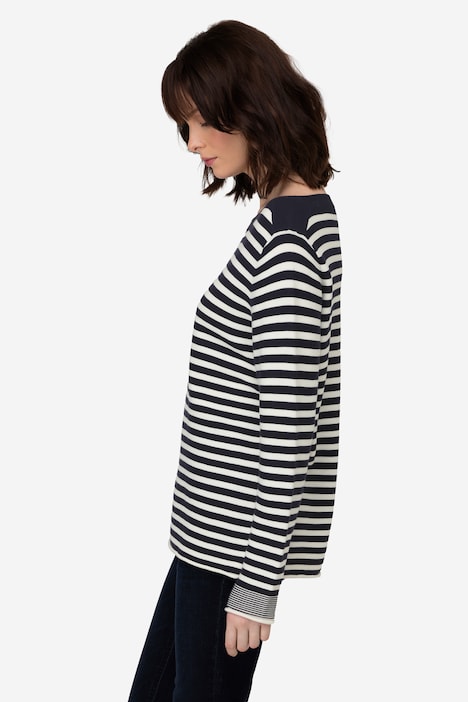 Pullover, Feinstrick, Ringel, U-Boot-Ausschnitt, Langarm
