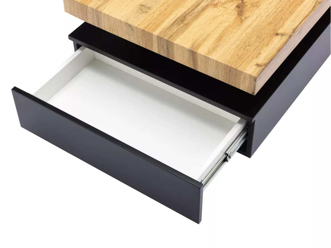 Table basse avec 2 tiroirs en MDF - Noir et naturel clair - FELIX