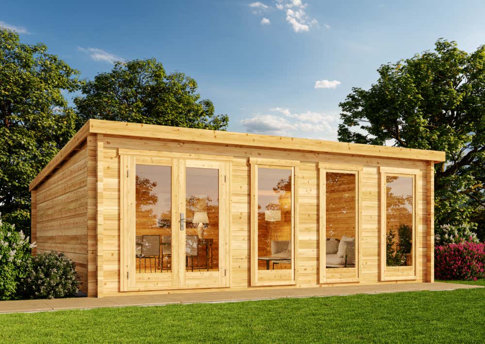 Alpholz Tuinhuis Atrium-D, houten tuinhuis met 40 mm wanddikte, blokhut met montagemateriaal, natuurlijke afwerking, 6x6m