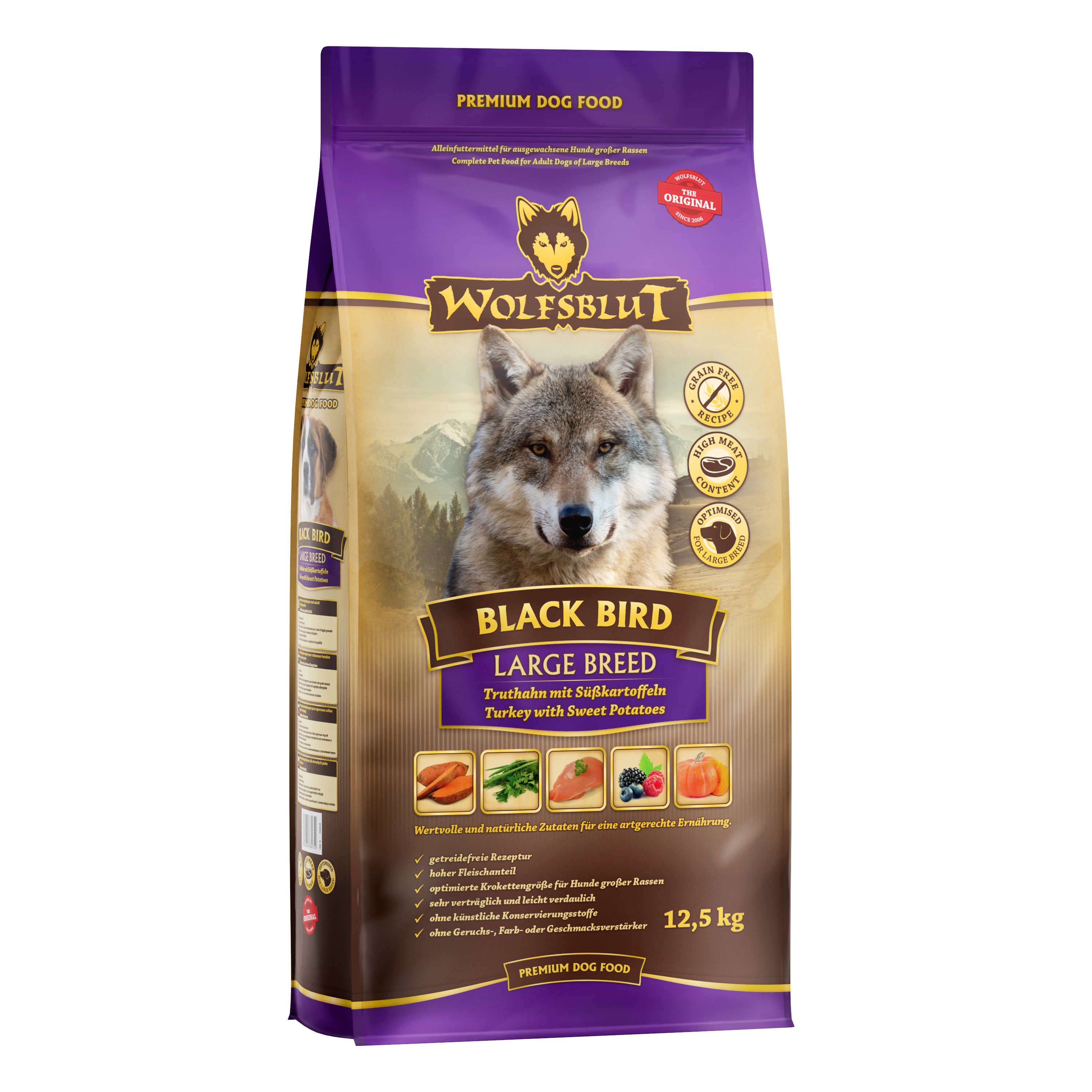 Peru de raça grande Black Bird - peru com batata-doce