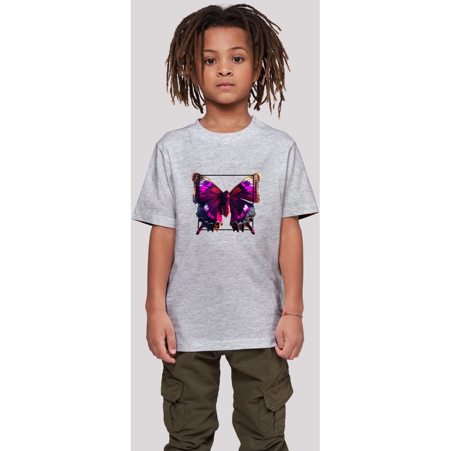 F4NT4STIC T-Shirt Pink Schmetterling TEE UNISEX heather grey