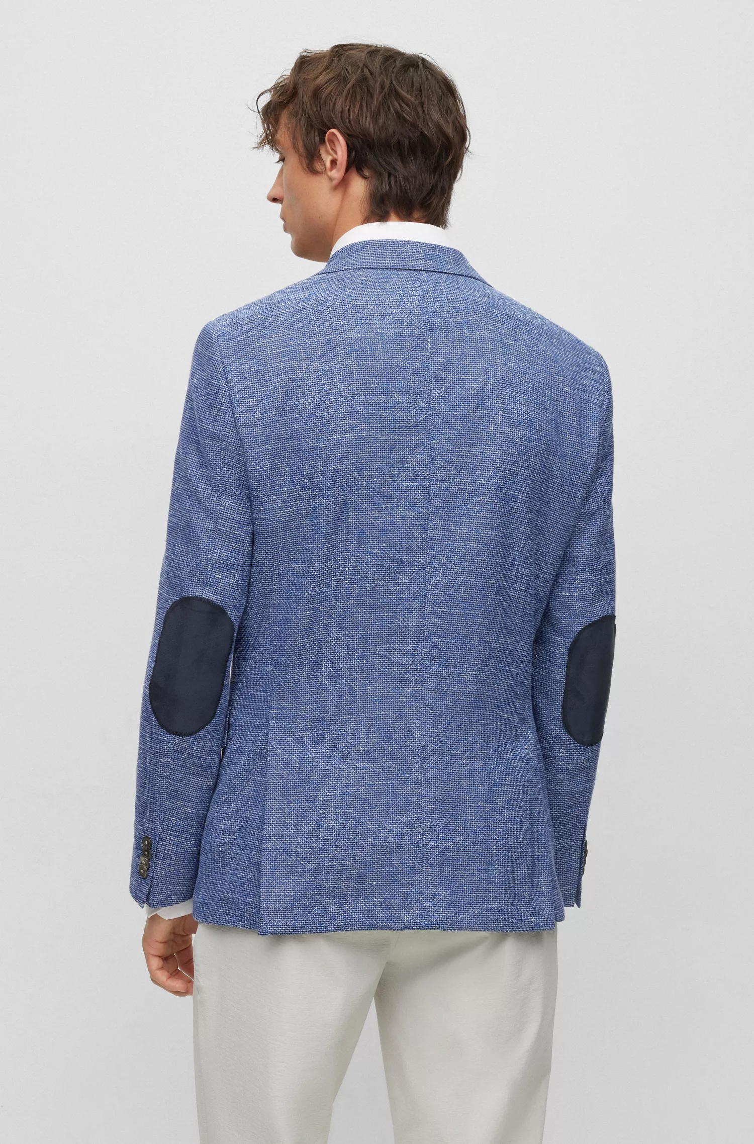 Jaqueta BOSS preta de corte slim em mistura de algodão com microestampa.