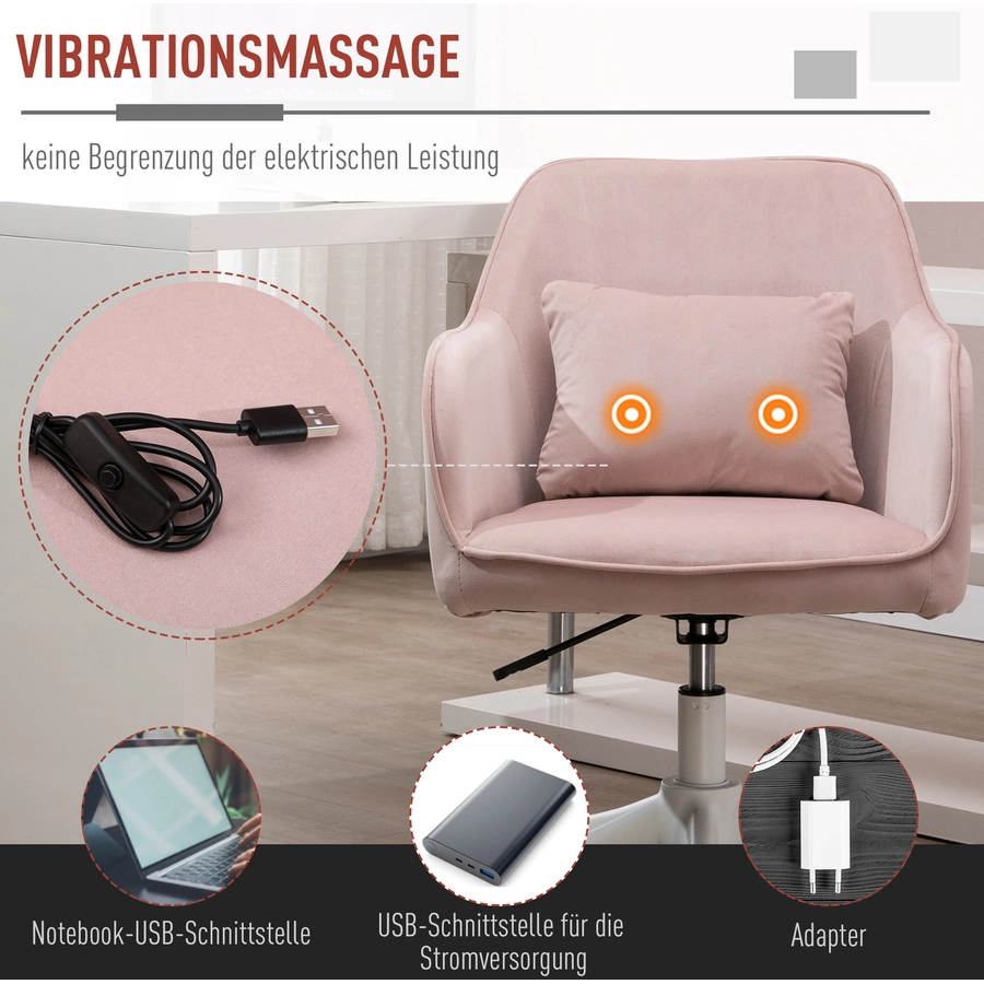 Vinsetto Drehstuhl inkl. Lendenkissen mit Vibrationsmassage rosa