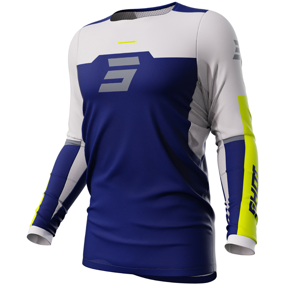Shot - Maillot Contact Iron Navy / Blanc / Jaune fluo