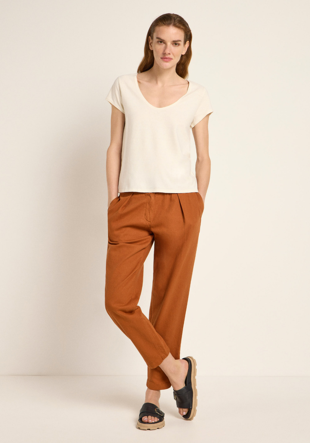 Lanius Shirt mit tiefem Ausschnitt Natural Undyed
