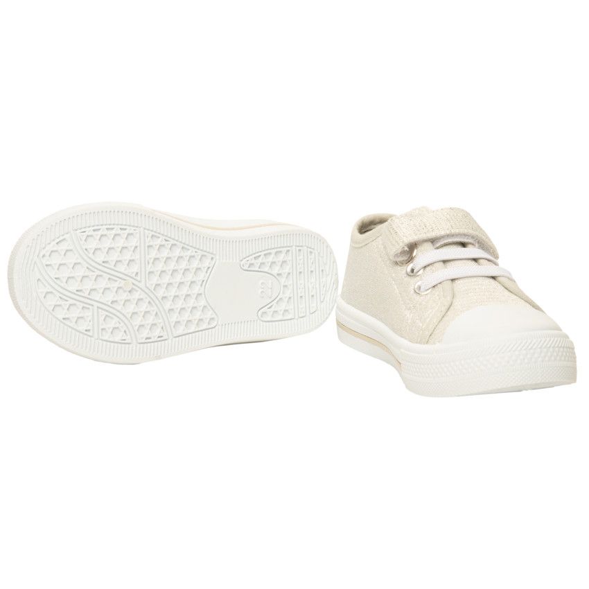 Baskets basses argentées à scratch et lacets élastiqués pour bébé fille - Gris chiné