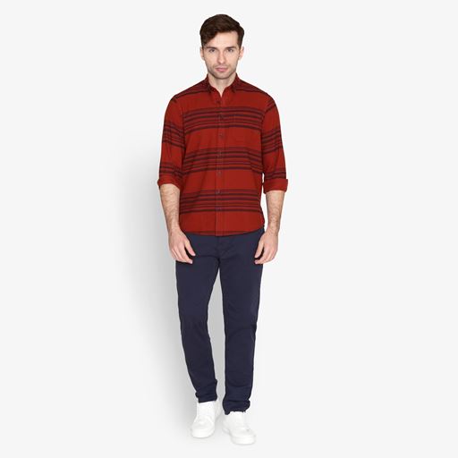 Signal Serius Stripe Flannel Skjorte, Red Henna, XXL