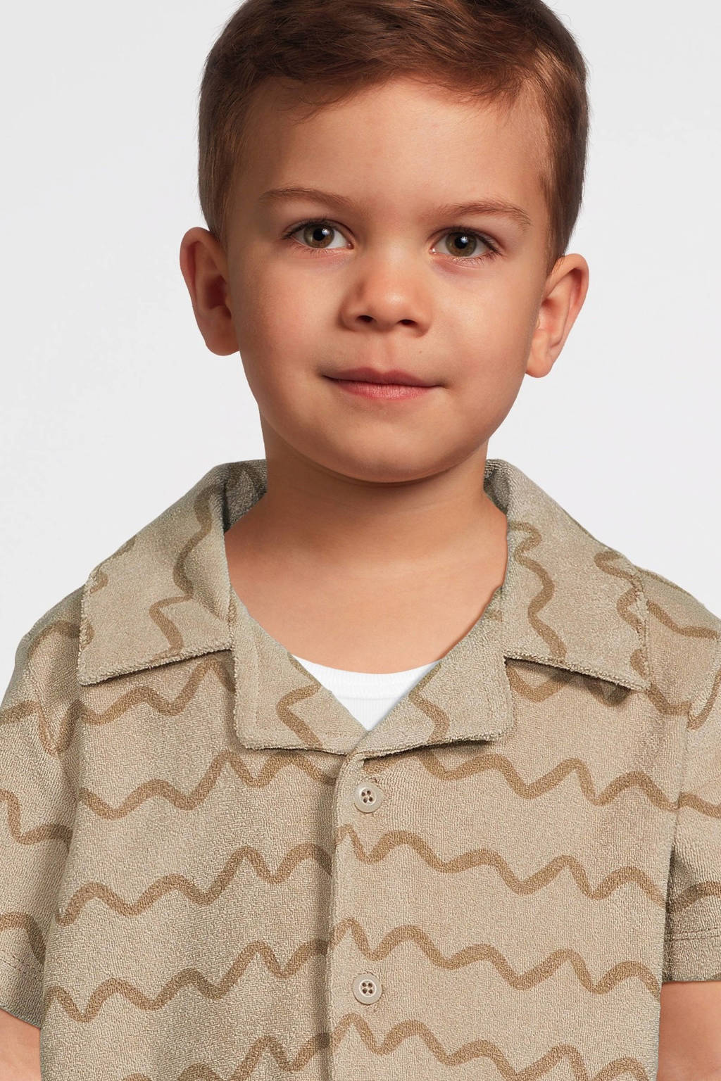 NAME IT badstof overhemd NMMFELO met all over print lichtzand/beige