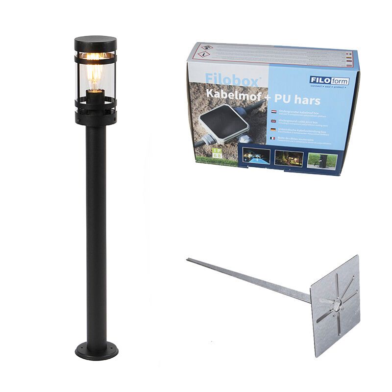 Buitenlamp zwart met grondpin en kabelmof 80cm IP44 - Gleam