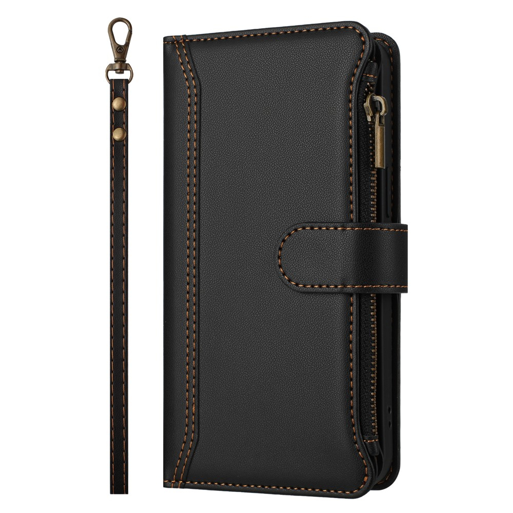 Samsung Galaxy XCover7 Pro Leder Tasche Flip Cover Kartenfächer mit Magnetverschluss   Handschlaufe - Schwarz