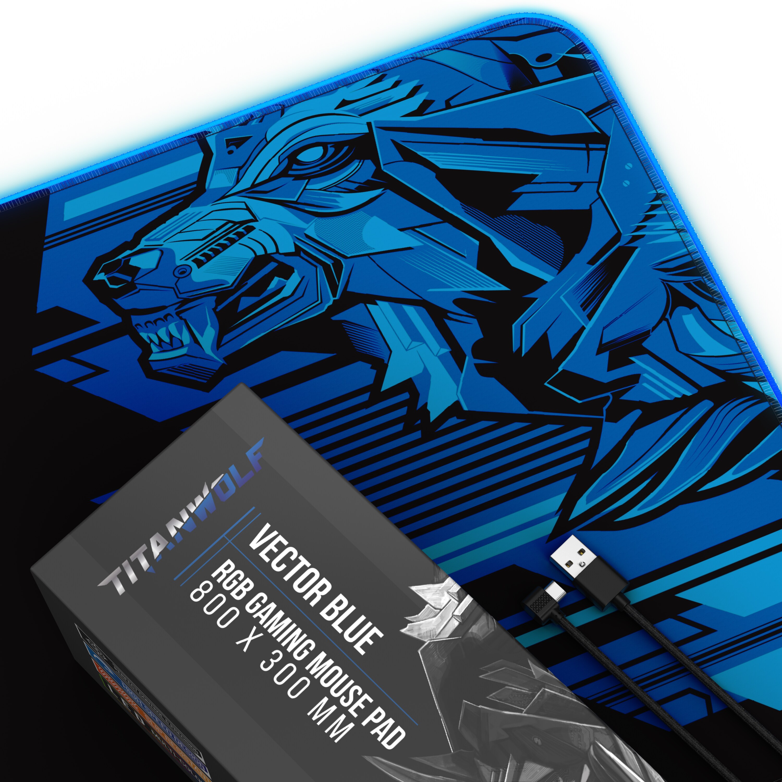 Titanwolf RGB Gaming Mauspad, Mousepad XL 800 x 300mm verbessert Präzision & Geschwindigkeit, Vector Blau