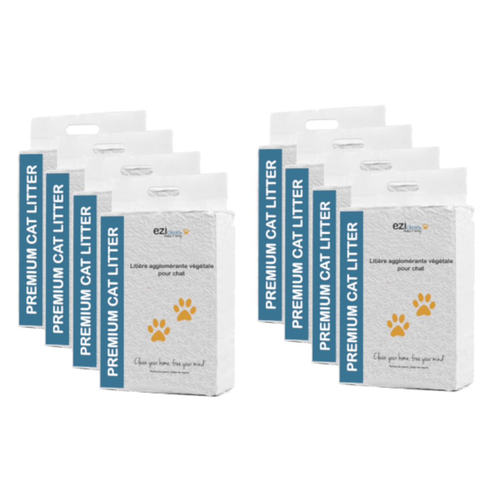 Lote com 8 unidades de areia higiênica premium para gatos EZIclean.