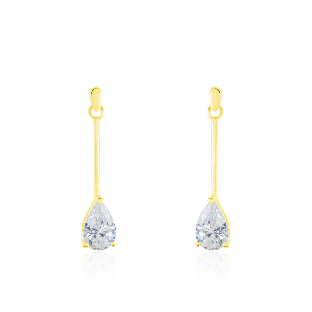 Boucles D'oreilles Pendantes Goutte Or Jaune Oxyde De Zirconium